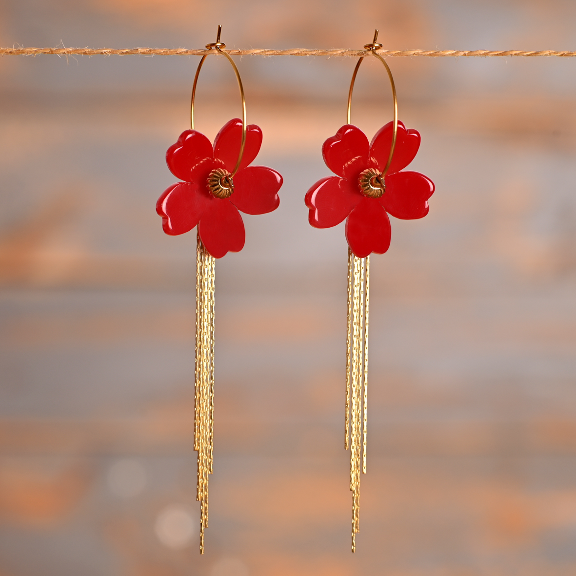 Coquelicot – créoles dorées en acier inoxydable, acétate et laiton