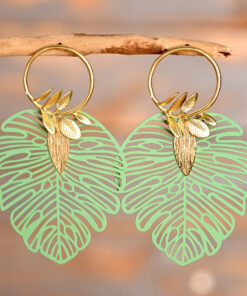Ophélia – Boucles dorées feuille verte ajourée