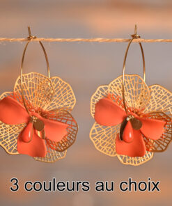 Florina – créoles dorées fleur colorée
