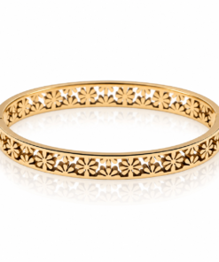 Luméa – Bracelet jonc doré fleuri en acier inoxydable