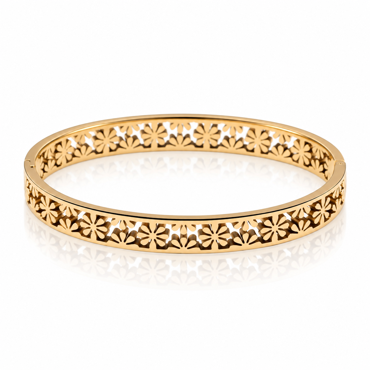 Luméa – Bracelet jonc doré fleuri en acier inoxydable