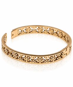 Alternative view of Luméa – Bracelet jonc doré fleuri en acier inoxydable