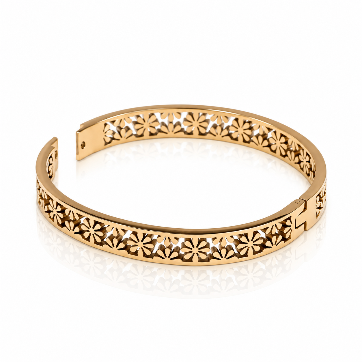 Luméa – Bracelet jonc doré fleuri en acier inoxydable – Image 2