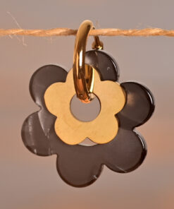 Alternative view of Maëna – Créoles dorées grande fleur noire marbrée