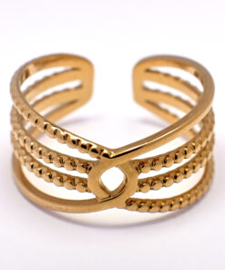 Cassia – Bague dorée graphique en acier inoxydable