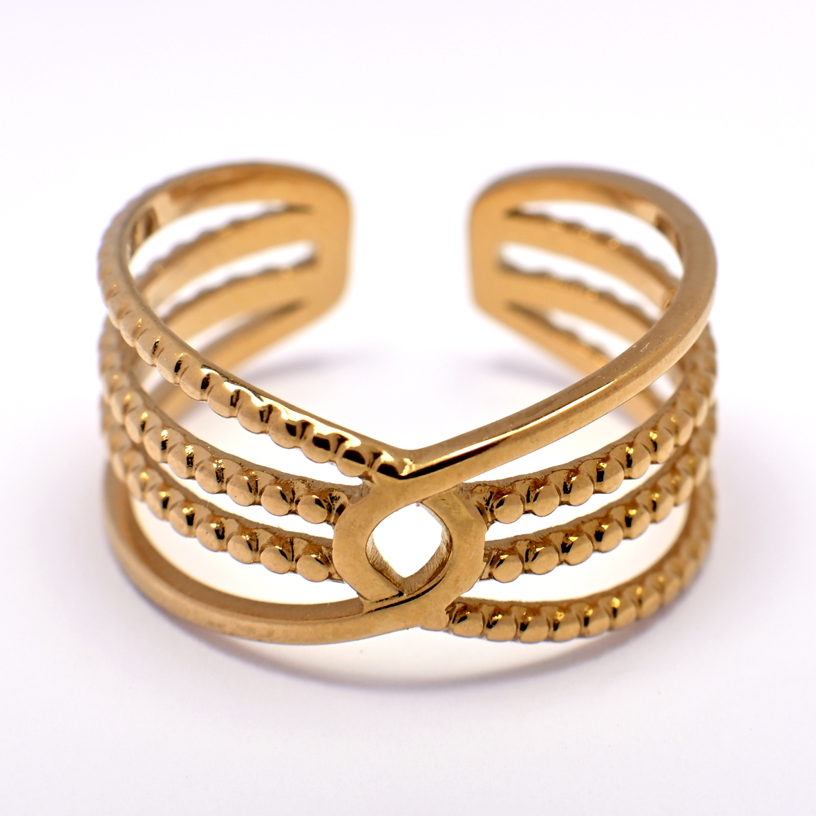 Cassia – Bague dorée graphique en acier inoxydable