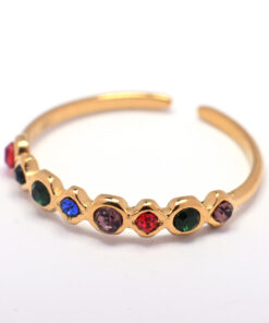 Alternative view of Vega – Bague dorée pierres multicolores