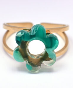 Sylka – Bague fleur verte translucide