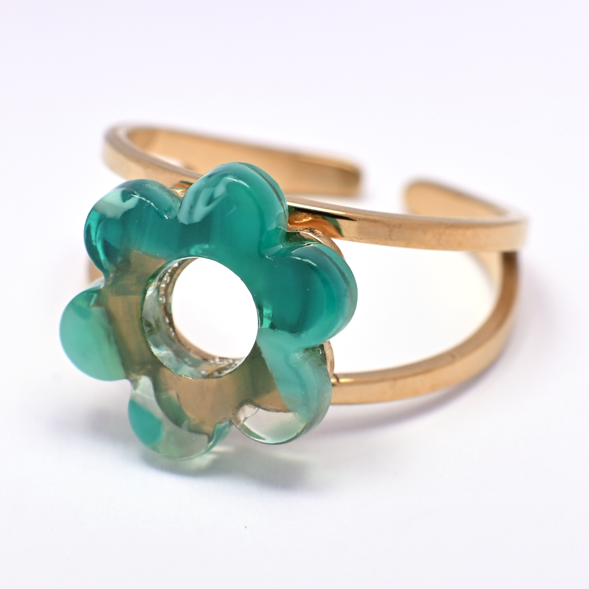 Sylka – Bague fleur verte translucide – Image 2
