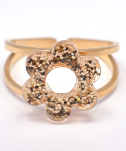 Éclia – Bague fleur pailletée dorée
