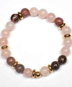 Lyséane – bracelet quartz rose et rhodonite - 16 cm
