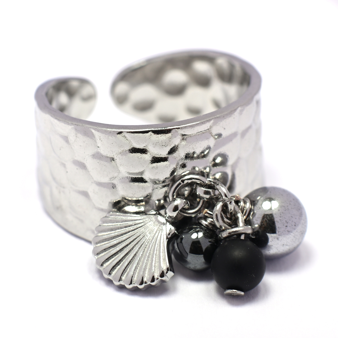 Bréva – Bague argentée martelée et pampilles – Image 3