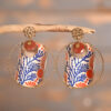 Yuna – Boucles dorées motif japonais bleu et corail
