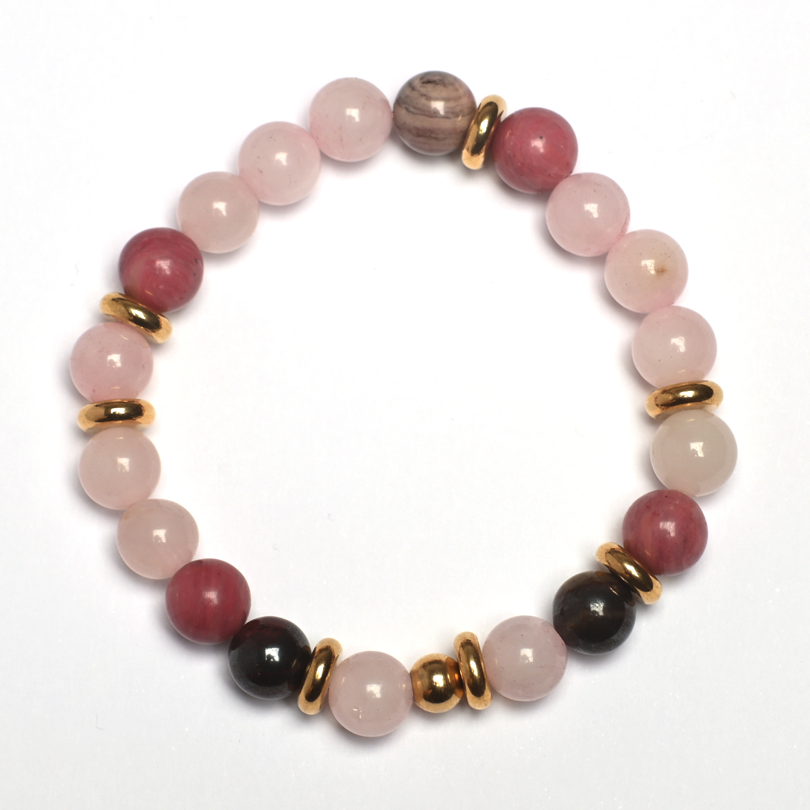 Lyséane – bracelet quartz rose et rhodonite